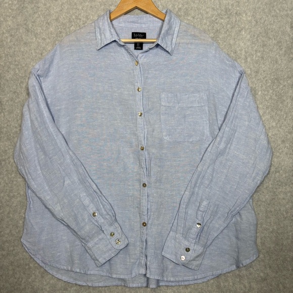 Nicole Miller Oversized Linen Long Sleeve Button Up Shirt-Light Blue-Women Large - Picture 2 of 6